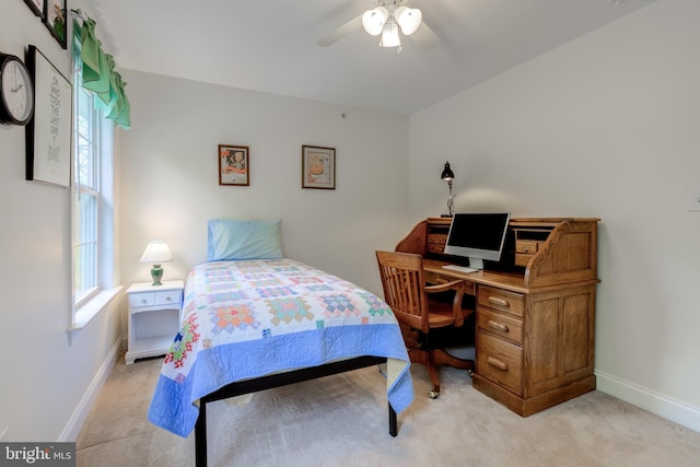 110 Trout Stream Dr, Newark, DE 19711 - bedroom featuring baseboards, light carpet, a desk, and a ceiling fan