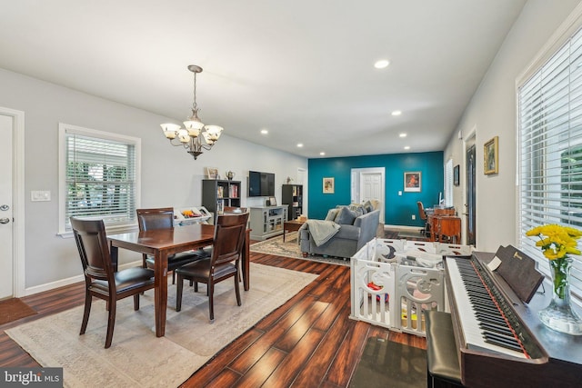 562 Washington Ave, Ewing, NJ 08628 - dining area with a chandelier, dark wood finished floors, recessed lighting, and baseboards