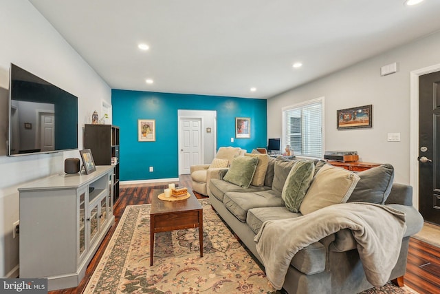 562 Washington Ave, Ewing, NJ 08628 - living area featuring dark wood finished floors, recessed lighting, and baseboards
