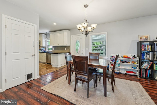 562 Washington Ave, Ewing, NJ 08628 - dining space featuring a chandelier, dark wood finished floors, and recessed lighting