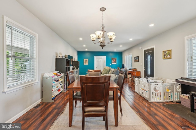 562 Washington Ave, Ewing, NJ 08628 - dining room featuring wood finished floors, a chandelier, recessed lighting, and baseboards