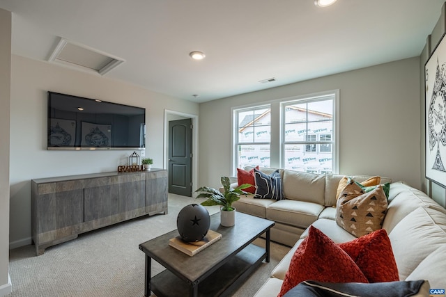 464 Bayberry Ln Unit F3C-10, Zion Crossroads, VA 22942 - living room featuring attic access, recessed lighting, light colored carpet, and visible vents