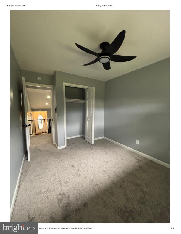 7204 Croydon Rd, Baltimore, MD 21207 - unfurnished bedroom featuring carpet flooring, a closet, baseboards, and a ceiling fan