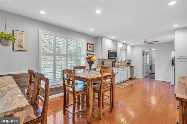 107 Forest Ave, Medford, NJ 08055 - dining area with recessed lighting, light wood-style flooring, and ceiling fan