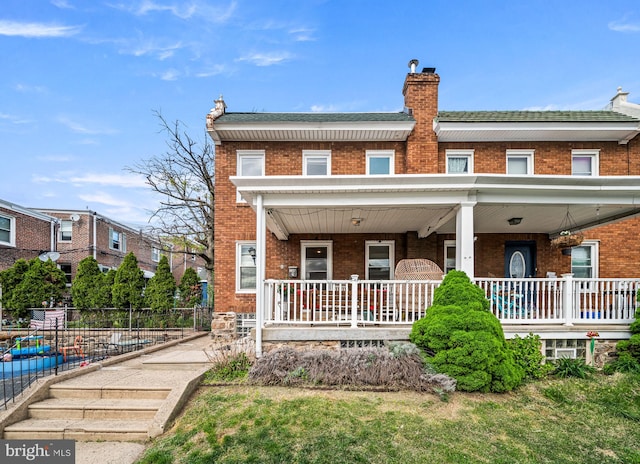 4037 Mitchell St, Philadelphia, PA 19128 - multi unit property featuring a porch, brick siding, fence, and a chimney