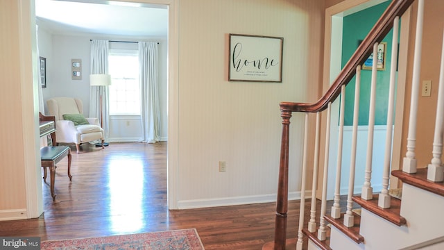 30 Woods Ln, Hanover, PA 17331 - hallway featuring wood finished floors, stairway, and baseboards