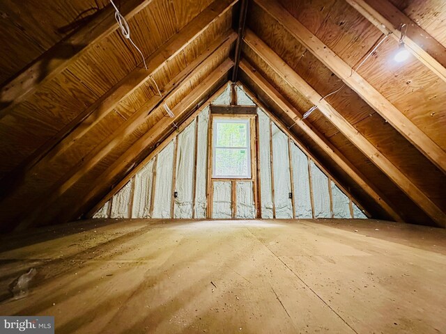 view of unfinished attic