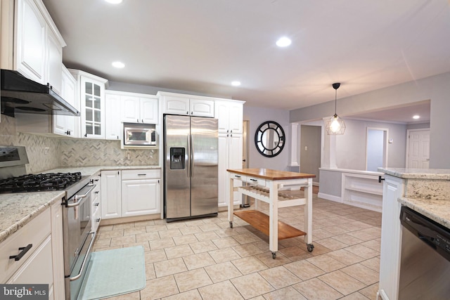9190 Balsam Run, Bel Alton, MD 20611 - kitchen featuring under cabinet range hood, stainless steel appliances, white cabinets, and recessed lighting