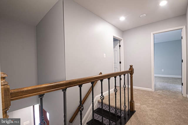 9190 Balsam Run, Bel Alton, MD 20611 - hall featuring baseboards, an upstairs landing, recessed lighting, and carpet