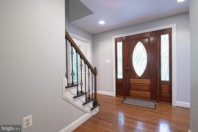 9190 Balsam Run, Bel Alton, MD 20611 - foyer with baseboards, stairway, recessed lighting, and wood finished floors
