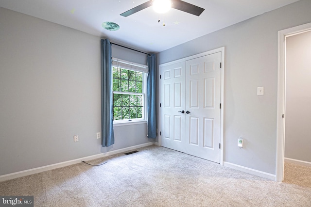 9190 Balsam Run, Bel Alton, MD 20611 - unfurnished bedroom with carpet, a ceiling fan, a closet, visible vents, and baseboards