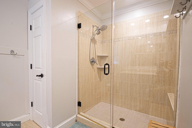 9190 Balsam Run, Bel Alton, MD 20611 - full bath with crown molding, baseboards, and a stall shower