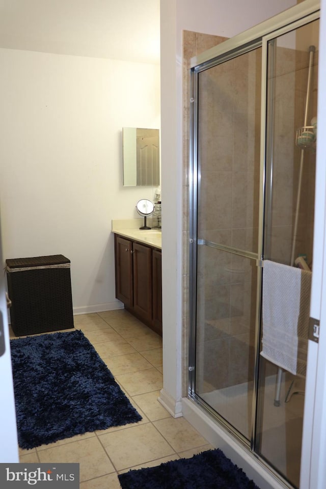 178 Creekside Way, Burlington, NJ 08016 - full bathroom with vanity, tile patterned floors, a shower stall, and baseboards
