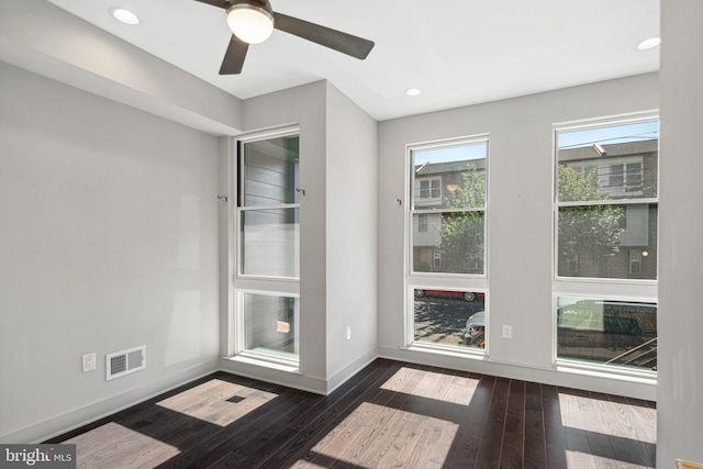 670 N 13th St, Philadelphia, PA 19123 - unfurnished room with baseboards, dark wood finished floors, recessed lighting, and ceiling fan