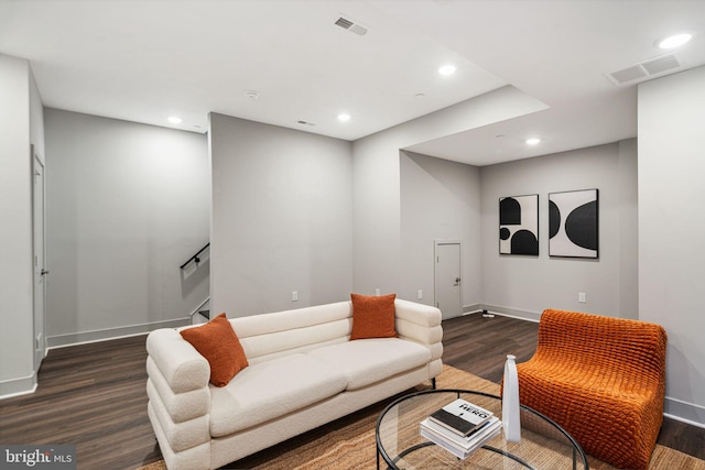 670 N 13th St, Philadelphia, PA 19123 - living room featuring dark wood-style floors, recessed lighting, baseboards, and stairway