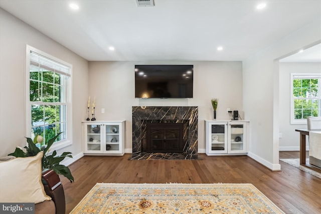 101 Oakmont Ct NE, Vienna, VA 22180 - living room featuring wood finished floors, a premium fireplace, recessed lighting, and baseboards
