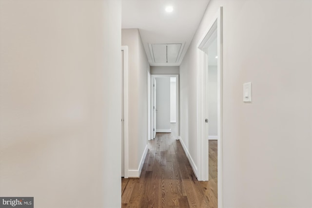 101 Oakmont Ct NE, Vienna, VA 22180 - corridor featuring attic access, wood finished floors, and baseboards