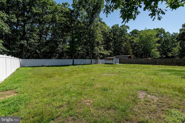 view of yard featuring a storage unit and an outbuilding
