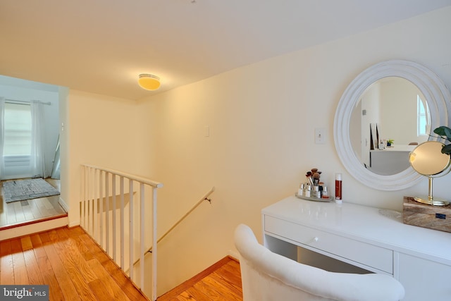 bathroom with wood-type flooring
