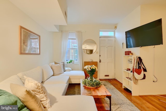 living area featuring light wood-style flooring