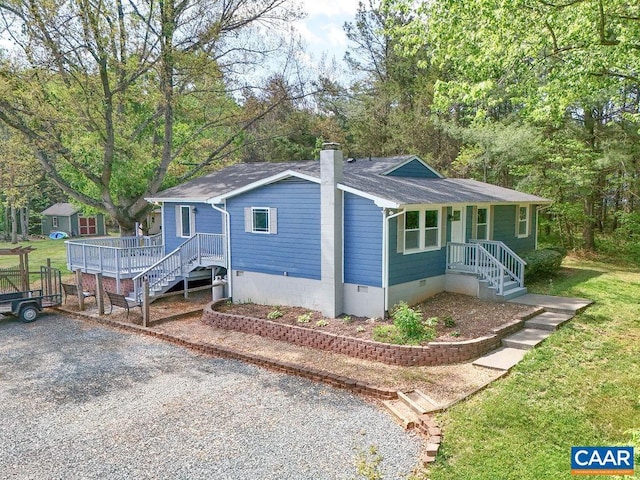 manufactured / mobile home featuring a chimney and crawl space