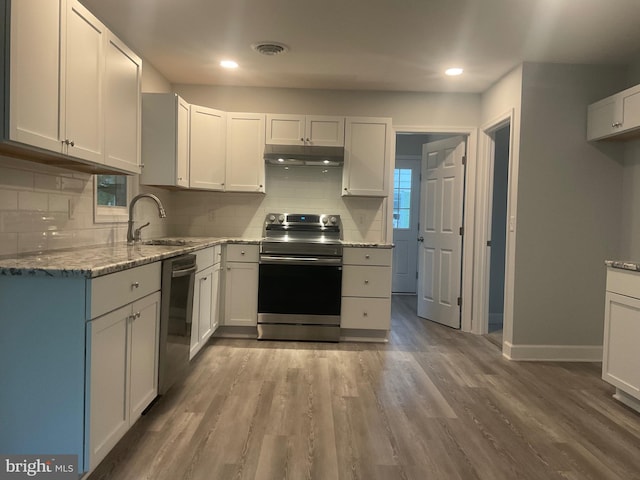 54 Bryan Dr, Rehoboth Beach, DE 19971 - kitchen with backsplash, under cabinet range hood, stainless steel appliances, and a sink