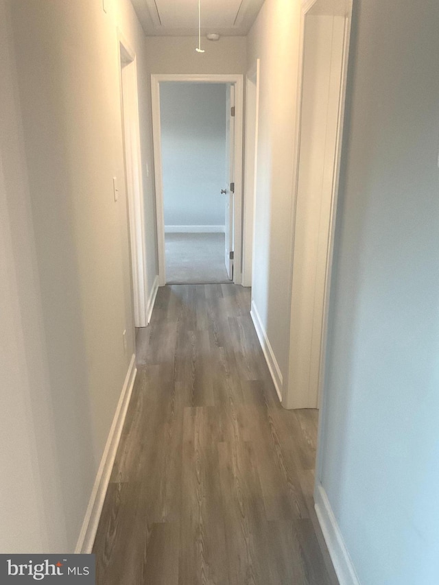 54 Bryan Dr, Rehoboth Beach, DE 19971 - corridor with baseboards, wood finished floors, and attic access