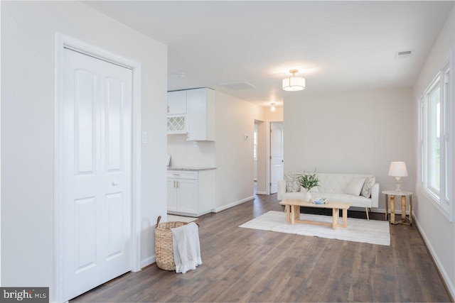 108 Wesley Chapel Dr, Edinburg, VA 22824 - living area featuring dark wood finished floors and baseboards
