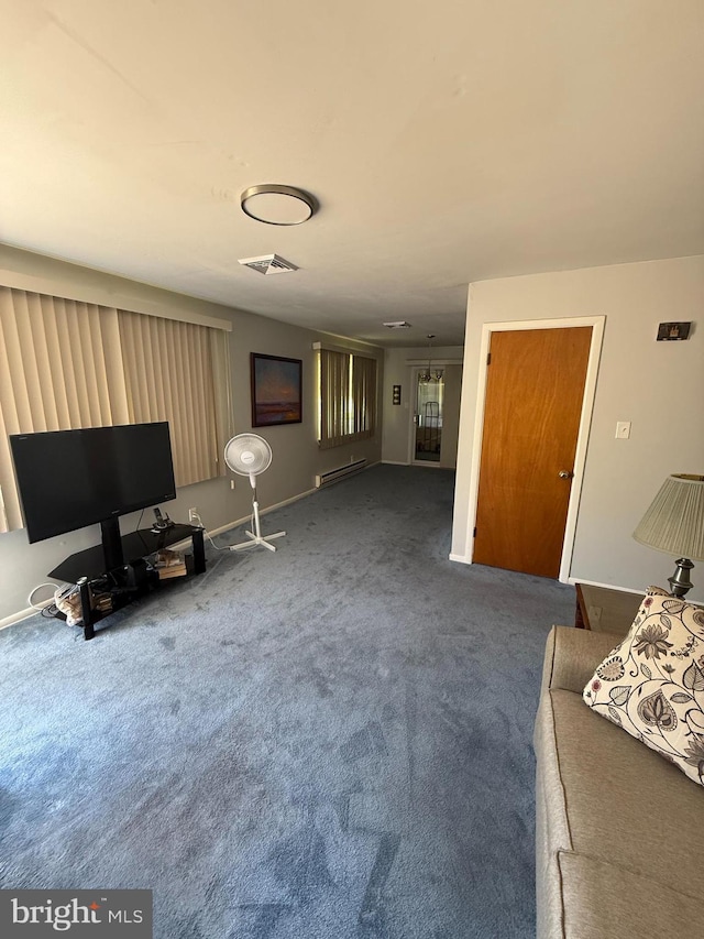 166 Elmtowne Blvd, Hammonton, NJ 08037 - unfurnished living room with carpet flooring, a baseboard heating unit, and baseboards