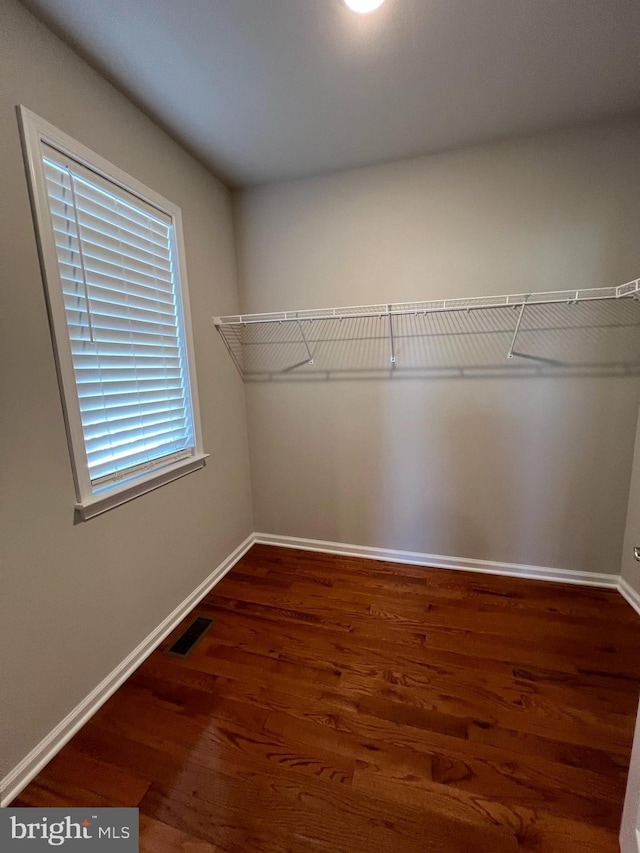 walk in closet featuring visible vents and wood finished floors
