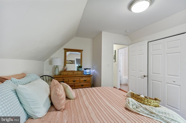 bedroom with a closet and vaulted ceiling