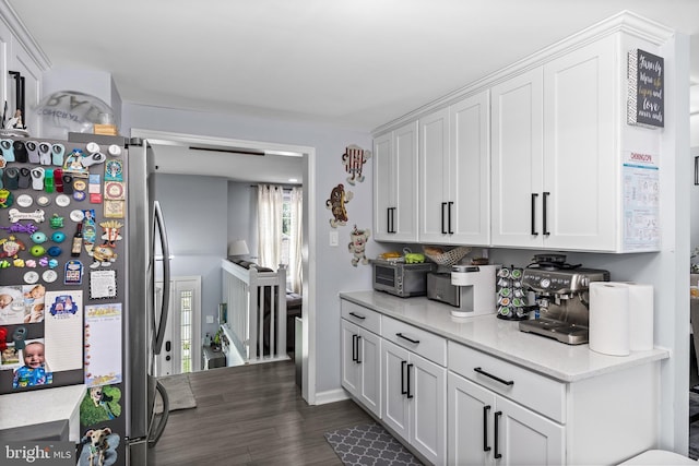 1694 Atkins Ave, Thorofare, NJ 08086 - kitchen featuring freestanding refrigerator, white cabinets, dark wood-style floors, and baseboards