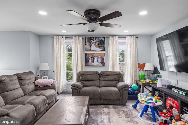 1694 Atkins Ave, Thorofare, NJ 08086 - living room with recessed lighting, plenty of natural light, and ceiling fan