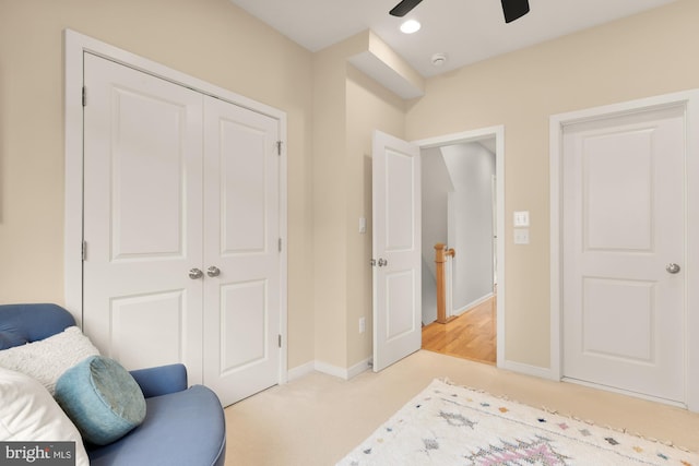 631 Regent Pl NE, Washington, DC 20017 - sitting room featuring light colored carpet, baseboards, ceiling fan, and recessed lighting