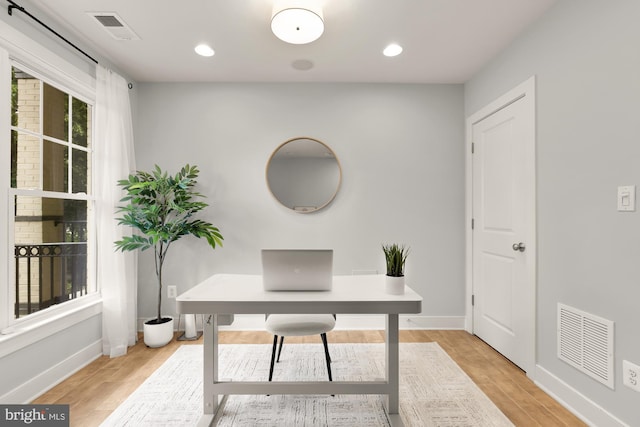 631 Regent Pl NE, Washington, DC 20017 - office area with light wood-style flooring, baseboards, and recessed lighting