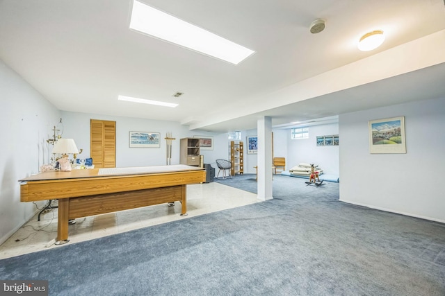 game room with carpet flooring and baseboards