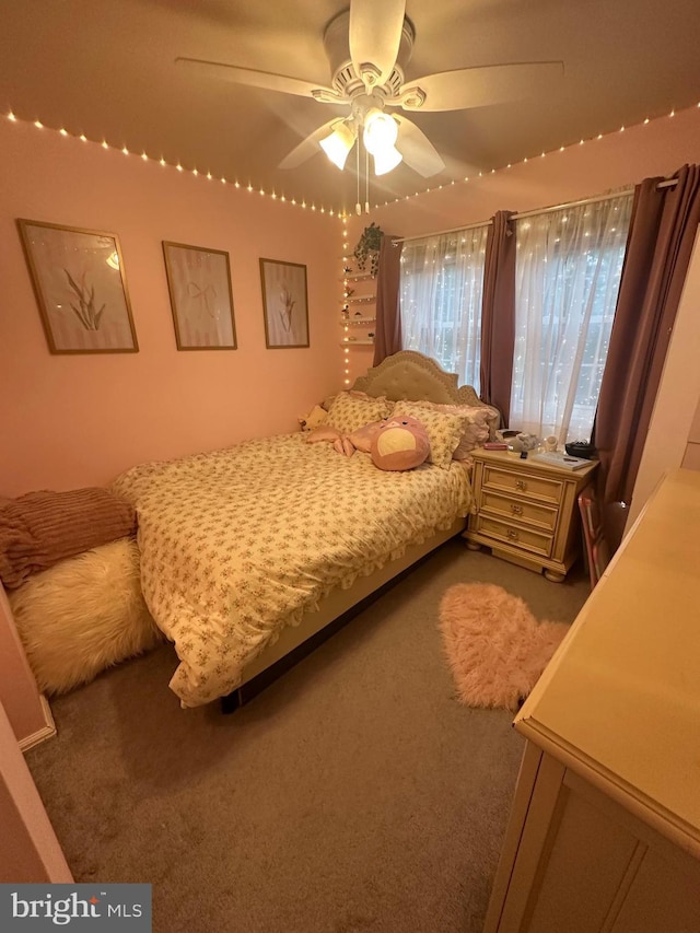 bedroom with carpet and ceiling fan