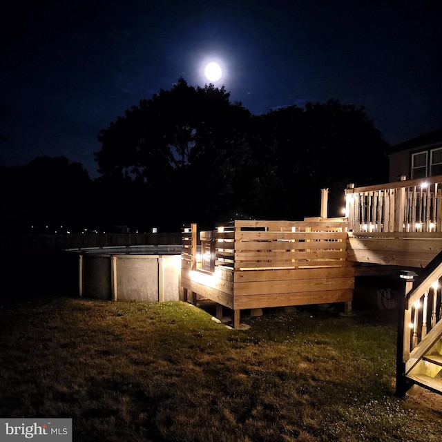 view of deck at night