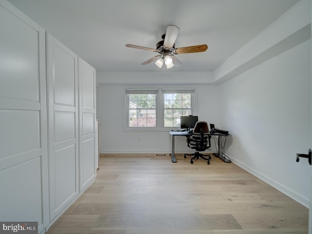 1782 Shaftsbury Ave, Crofton, MD 21114 - office with a ceiling fan, light wood-style floors, and baseboards