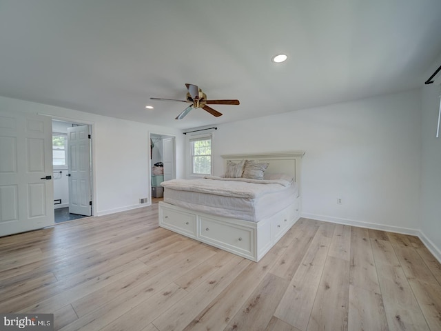 1782 Shaftsbury Ave, Crofton, MD 21114 - unfurnished bedroom featuring light wood-style floors, baseboards, recessed lighting, and ceiling fan