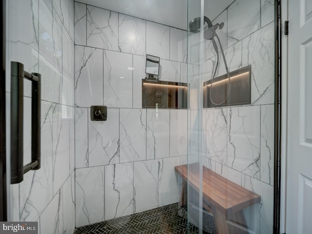 1782 Shaftsbury Ave, Crofton, MD 21114 - bathroom featuring a shower stall and brick patterned floors