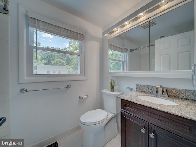 1782 Shaftsbury Ave, Crofton, MD 21114 - bathroom featuring vanity, toilet, baseboards, and a shower