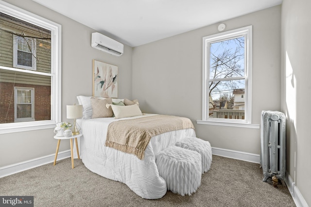2903 Woodland Ave, Baltimore, MD 21215 - carpeted bedroom with radiator heating unit, baseboards, and an AC wall unit