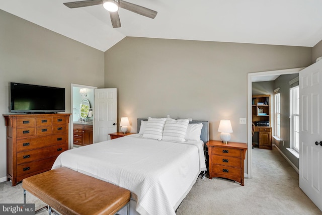 21591 Awbrey Pl, Broadlands, VA 20148 - bedroom featuring lofted ceiling, light carpet, baseboards, and ceiling fan