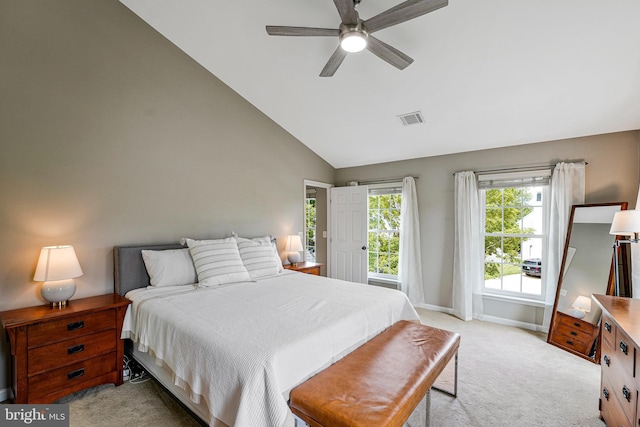 21591 Awbrey Pl, Broadlands, VA 20148 - bedroom featuring light colored carpet, baseboards, vaulted ceiling, and ceiling fan