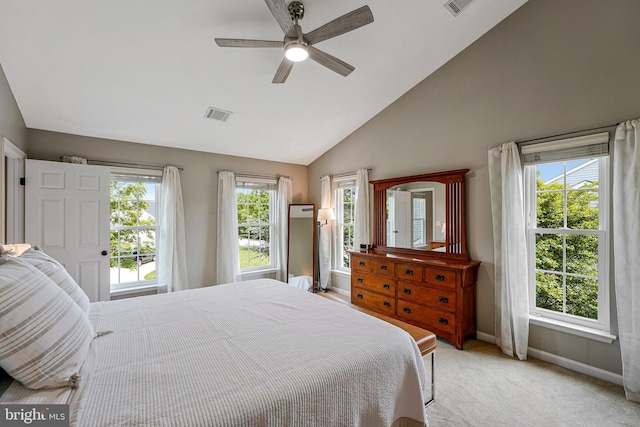 21591 Awbrey Pl, Broadlands, VA 20148 - bedroom featuring baseboards, light colored carpet, a ceiling fan, and high vaulted ceiling