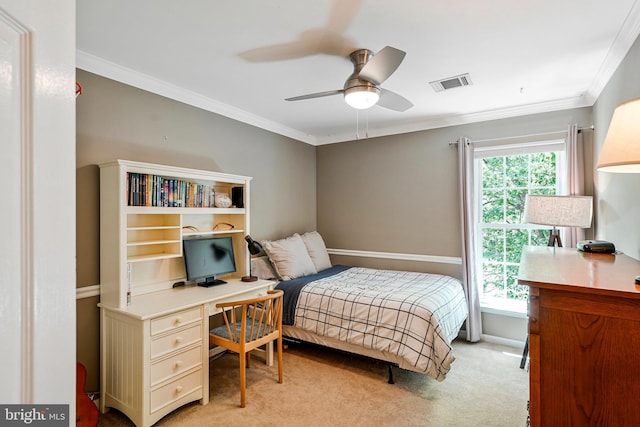 21591 Awbrey Pl, Broadlands, VA 20148 - bedroom featuring ornamental molding, a desk, light carpet, baseboards, and ceiling fan