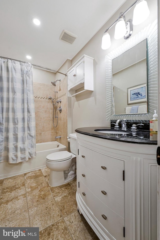 21591 Awbrey Pl, Broadlands, VA 20148 - full bath with toilet, shower / bathtub combination with curtain, vanity, and recessed lighting