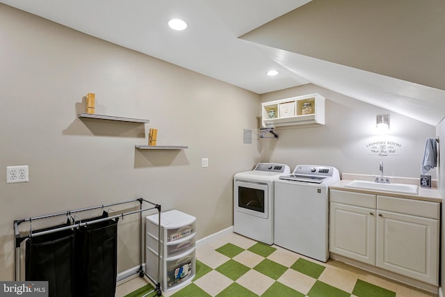21591 Awbrey Pl, Broadlands, VA 20148 - laundry area featuring washer and clothes dryer, light flooring, recessed lighting, cabinet space, and baseboards