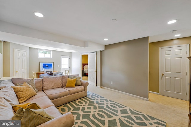 21591 Awbrey Pl, Broadlands, VA 20148 - living room with light carpet, recessed lighting, and baseboards